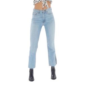 UO BDG Skylar Split Ankle Slim Flare Raw Hem High Rise Light Wash Denim Jeans